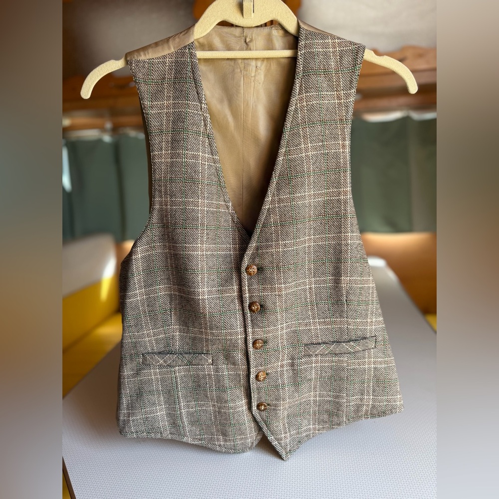 Vintage 60’s Reversible Gray Plaid & Green Men's Vest